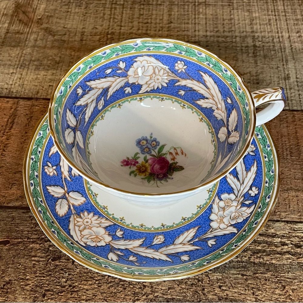 Vintage Copelands Grosvenor China England Blue Duchess Cup & Saucer Gold Rim EUC